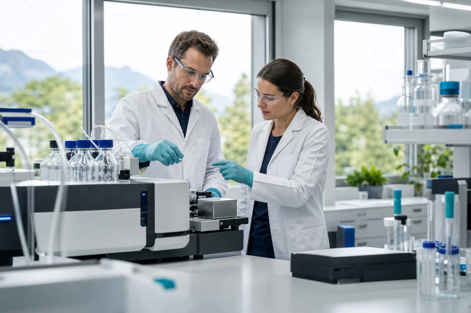 Researchers using a shared laboratory instrument